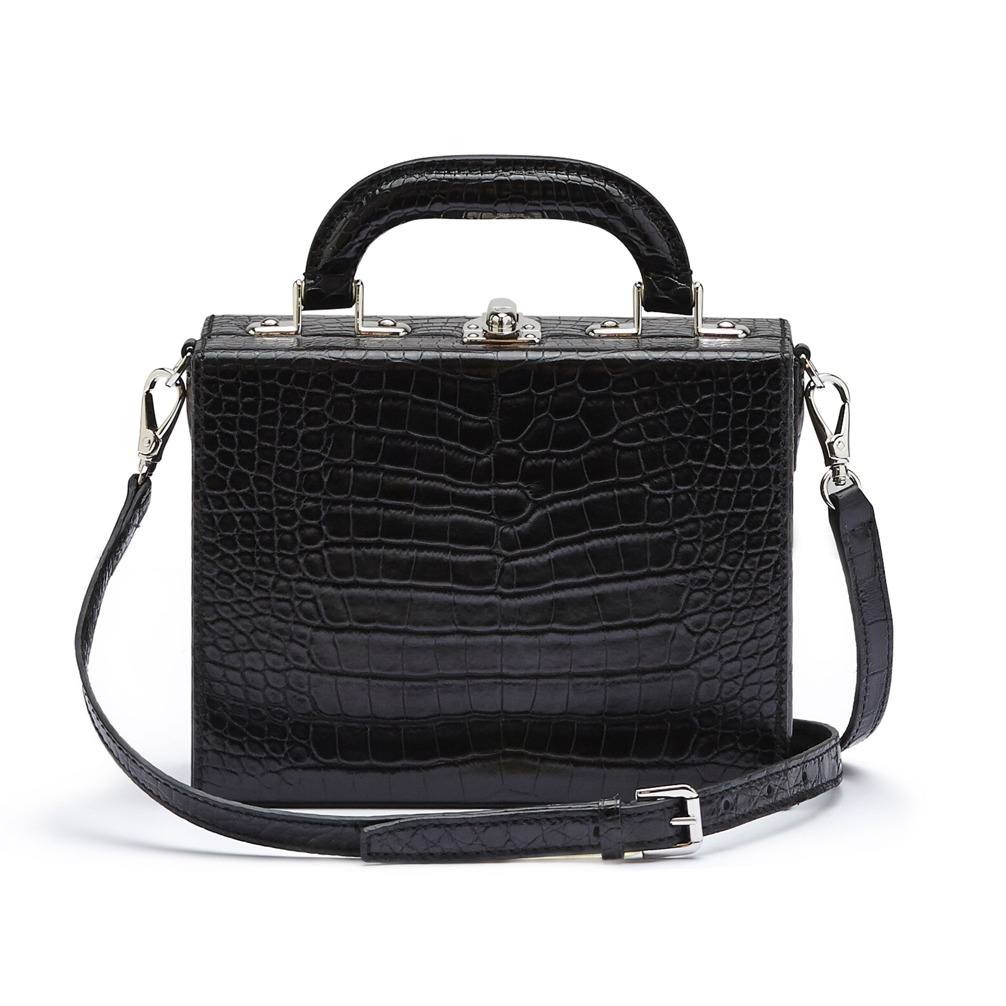 The black alligator Mini Squared Bertoncina bag by Bertoni 1949 03