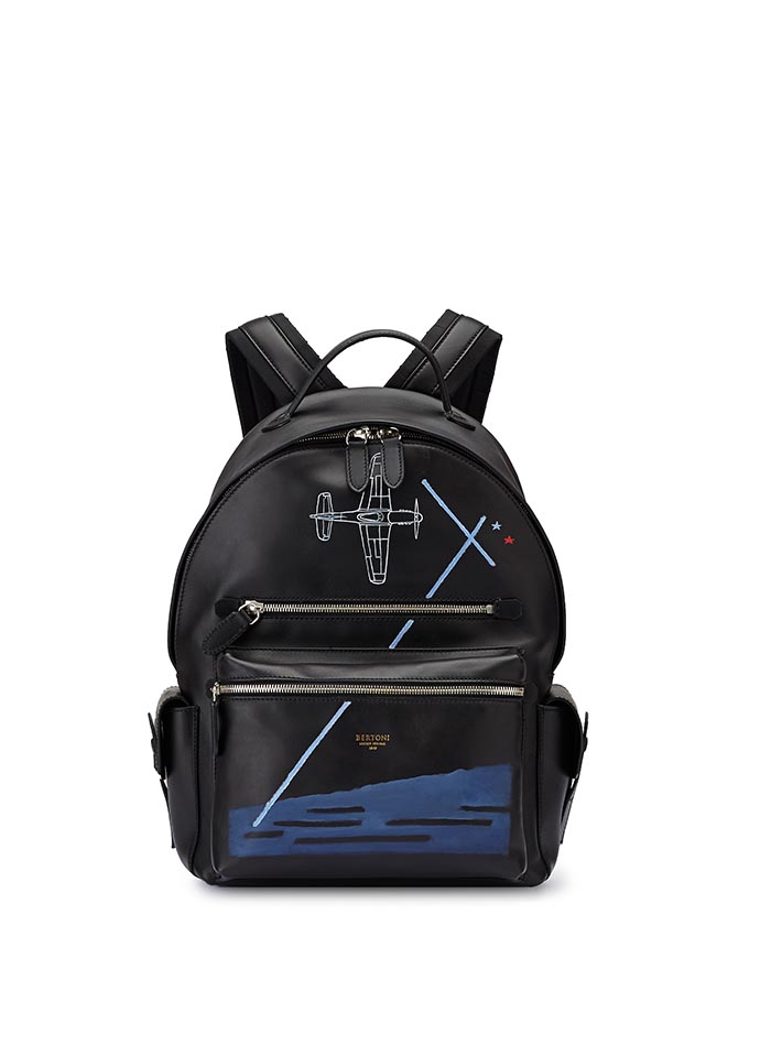 The black french calf Zip Backpack by Bertoni 1949