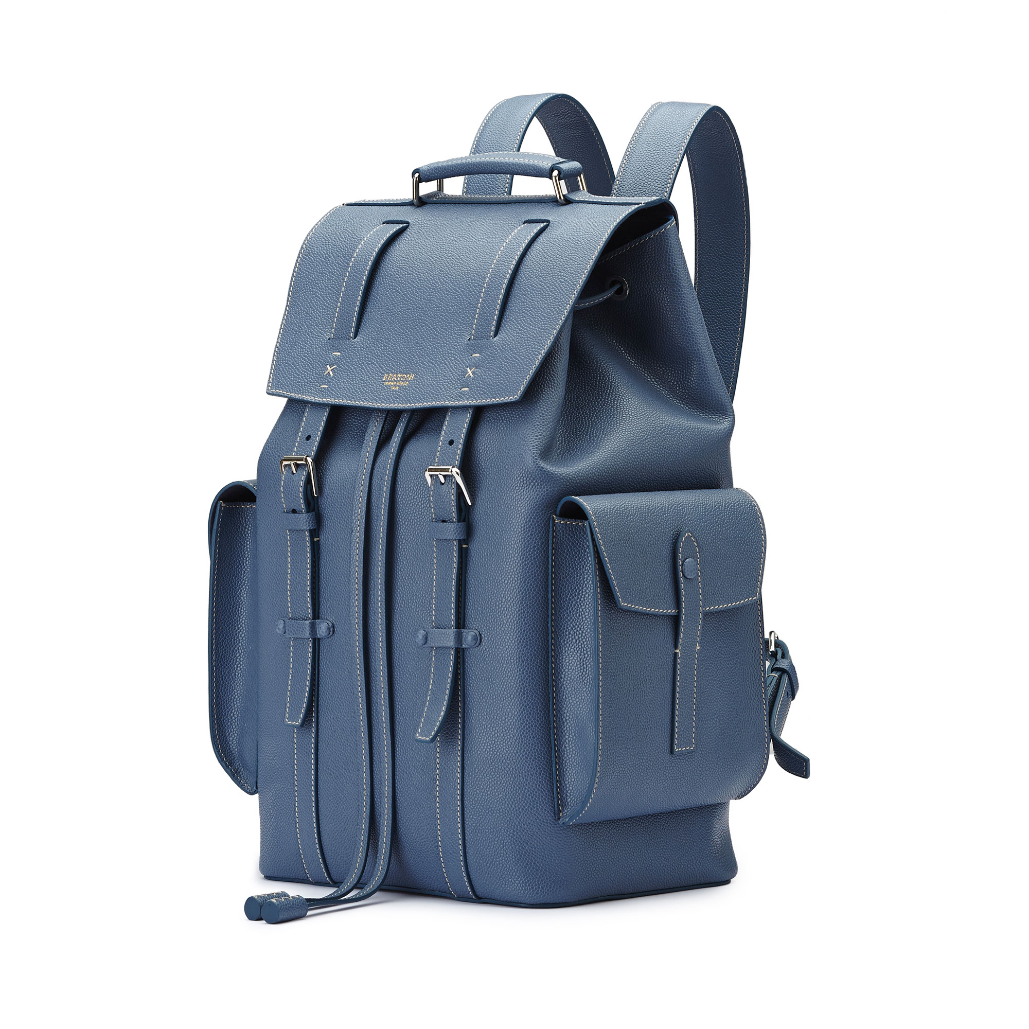 The blue grain calf Traveller Backpack by Bertoni 1949 02
