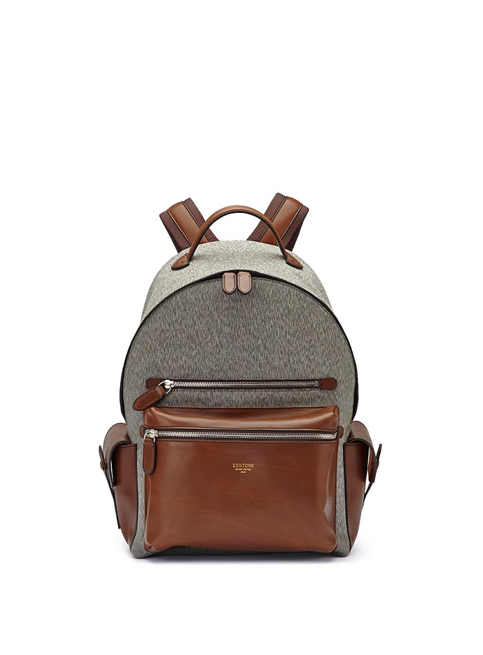 The olive and ivory french calf Zip Backpack by Bertoni 1949