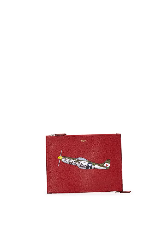 The red french calf with hand painted aeroplane Zip Pouch by Bertoni 1949